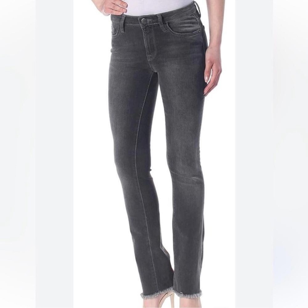 Free People Charcoal Raw Hem Straight Leg Jeans